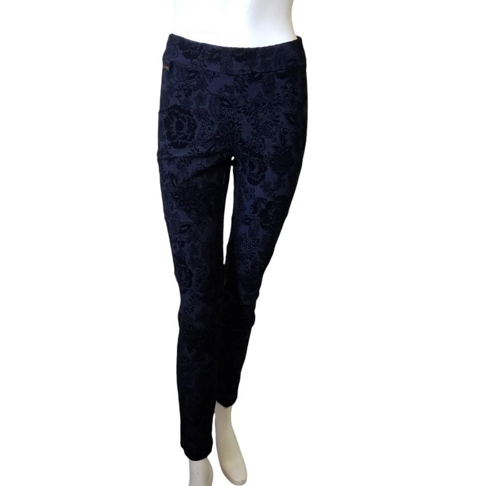 Joseph Ribkoff xsmall floral velvet skinny leg career dress pants